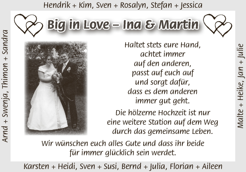 Hochzeitsanzeige von Ina  von Osterholzer Kreisblatt
