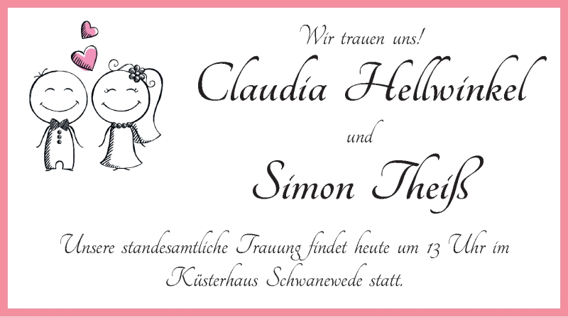 Hochzeitsanzeige von Claudia Hellwinkel von Die Norddeutsche