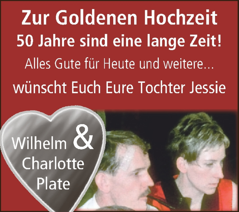 Hochzeitsanzeige von Wilhelm Plate von WESER-KURIER