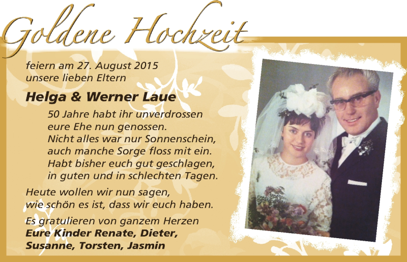 Hochzeitsanzeige von Helga Laue von WESER-KURIER