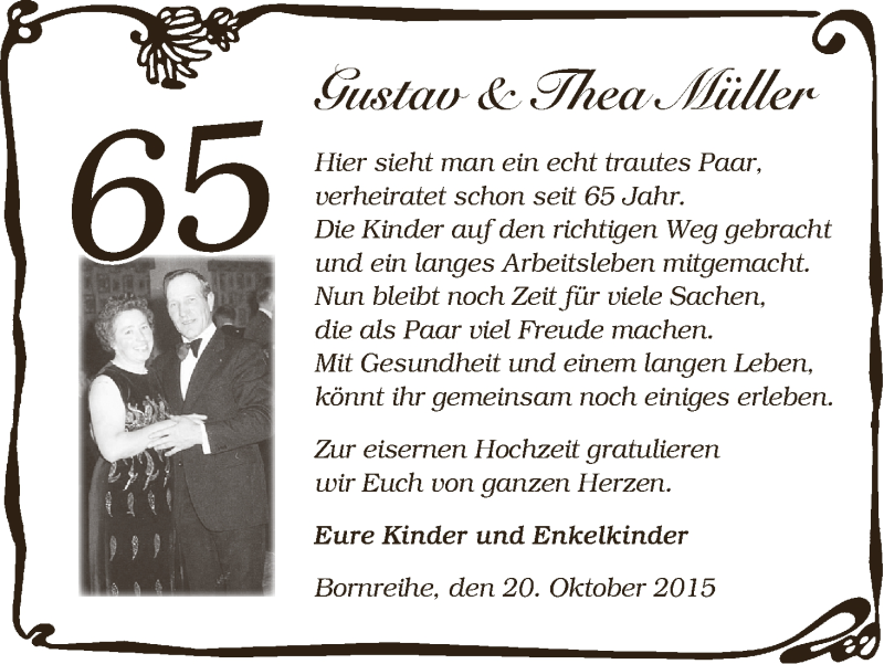 Hochzeitsanzeige von Gustav Müller von Osterholzer Kreisblatt