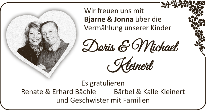 Hochzeitsanzeige von Doris Kleinert von Osterholzer Kreisblatt