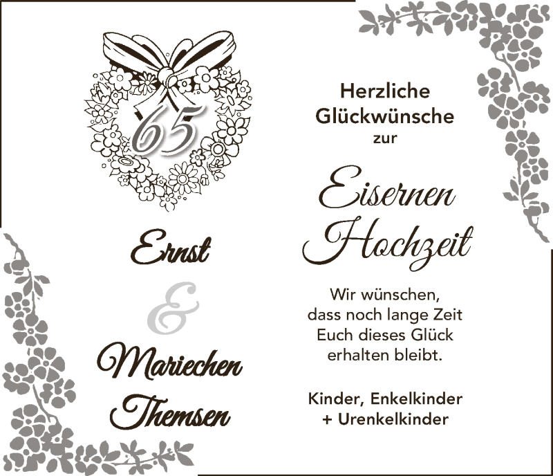 Hochzeitsanzeige von Ernst Themsen von WESER-KURIER