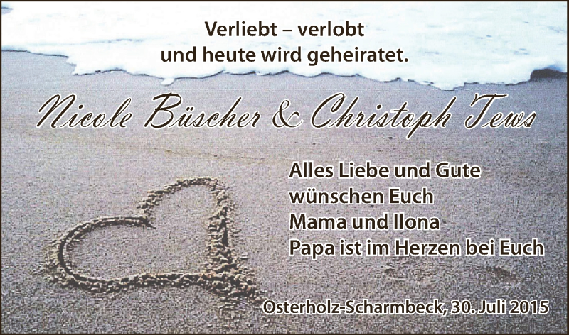 Hochzeitsanzeige von Nicole Büscher von Osterholzer Kreisblatt