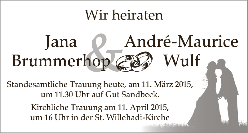Hochzeitsanzeige von Jana Brummerhop von WESER-KURIER