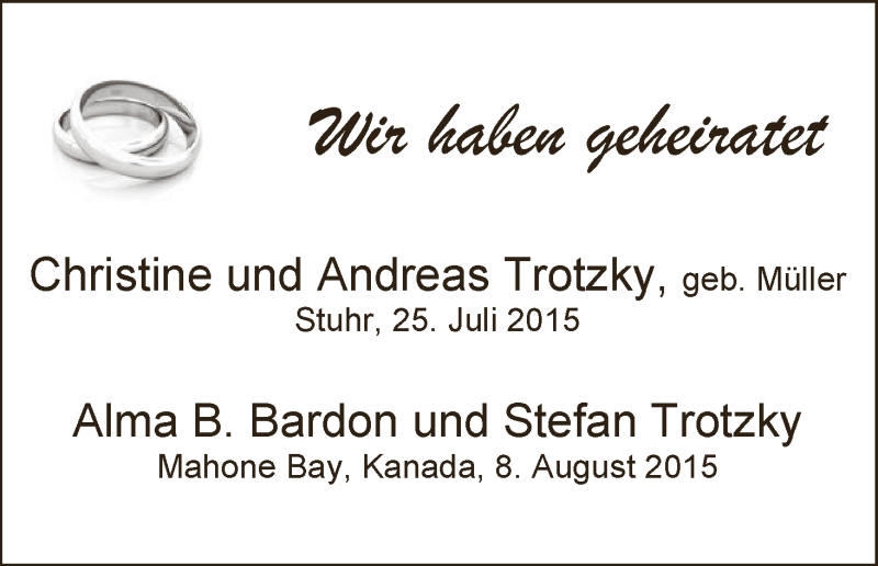 Hochzeitsanzeige von Christine Trotzky von WESER-KURIER