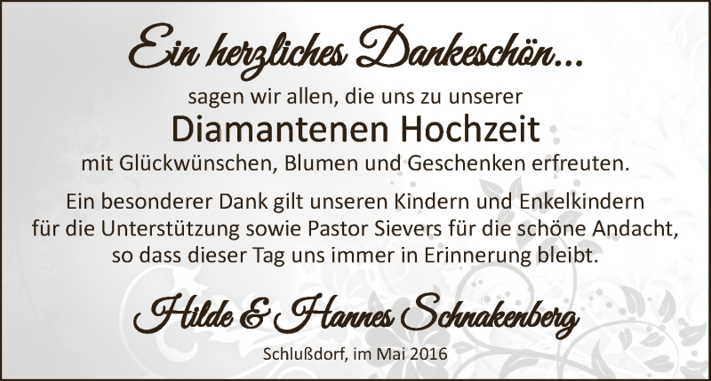 Hochzeitsanzeige von Hilde Schnakenberg von Wuemme Zeitung
