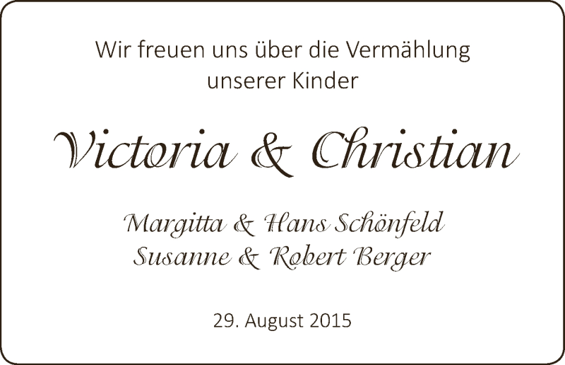 Hochzeitsanzeige von Victoria  von Achimer Kurier/Verdener Nachrichten