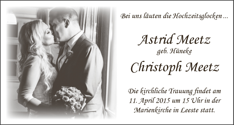 Hochzeitsanzeige von Astrid Meetz von WESER-KURIER