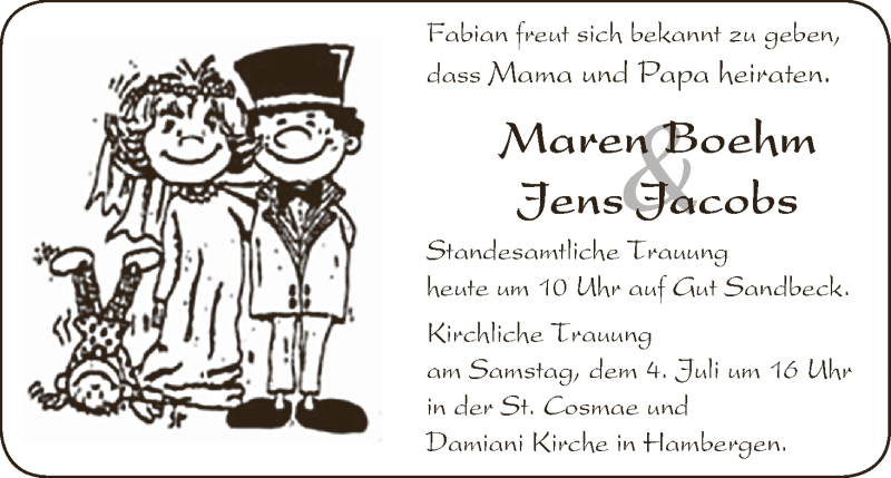 Hochzeitsanzeige von Maren Boehm von WESER-KURIER