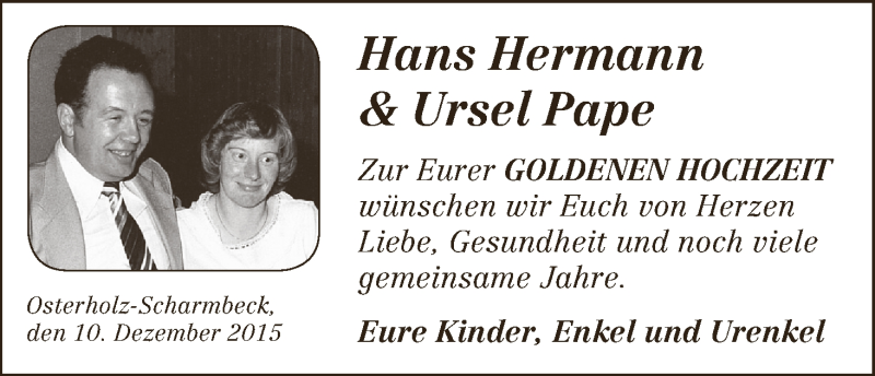 Hochzeitsanzeige von Hans Hermann von Osterholzer Kreisblatt