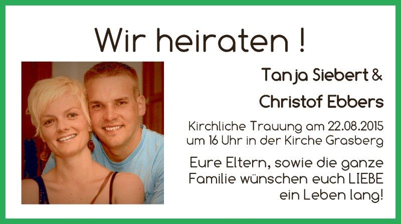 Hochzeitsanzeige von Tanja Siebert von Wuemme Zeitung