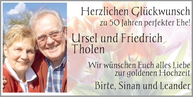 Hochzeitsanzeige von Ursel Tholen von WESER-KURIER