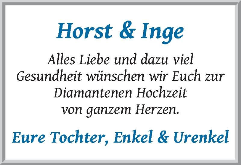Hochzeitsanzeige von Horst  von WESER-KURIER