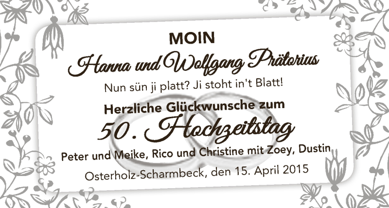 Hochzeitsanzeige von Hanna Prätorius von WESER-KURIER