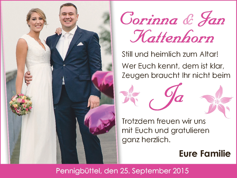 Hochzeitsanzeige von Corinna Kattenhorn von Osterholzer Kreisblatt