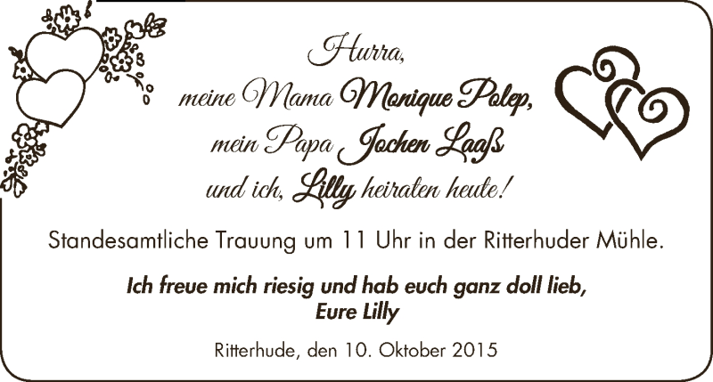Hochzeitsanzeige von Monique Polep von Osterholzer Kreisblatt