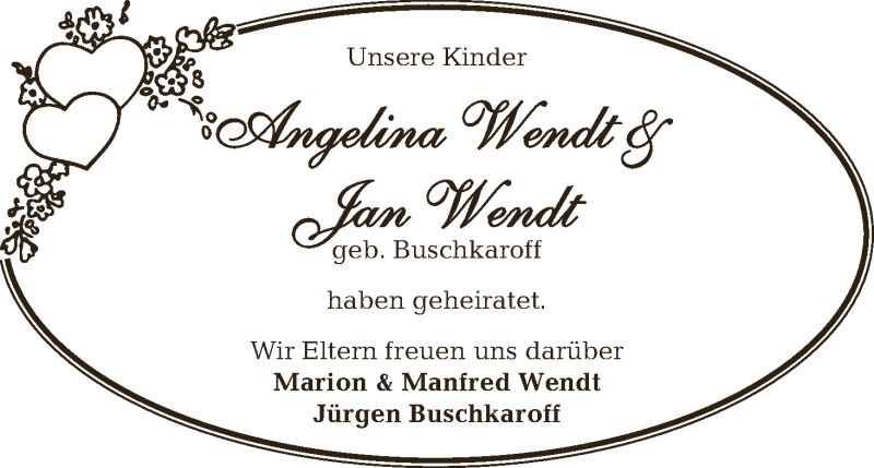 Hochzeitsanzeige von Angelika Wendt von Osterholzer Kreisblatt