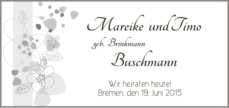 Hochzeitsanzeige von Mareike Buschmann von WESER-KURIER
