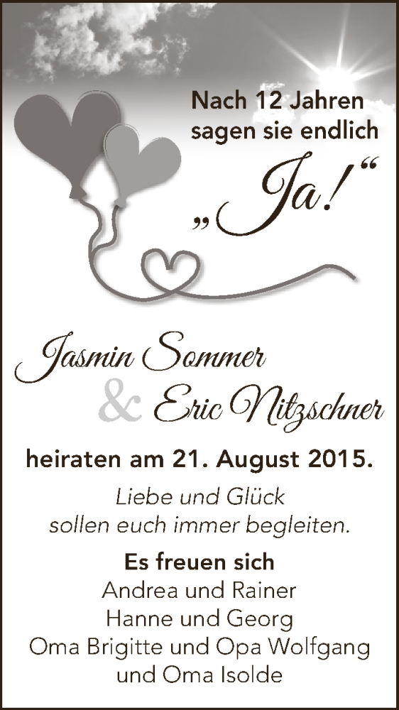 Hochzeitsanzeige von Jasmin Sommer von Die Norddeutsche