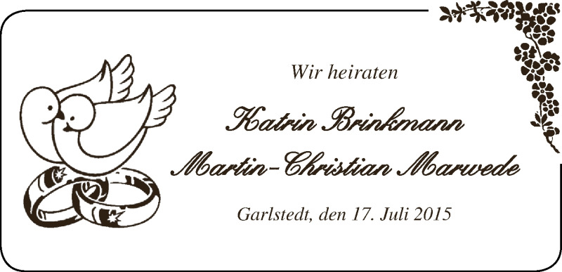 Hochzeitsanzeige von Katrin Brinkmann von WESER-KURIER
