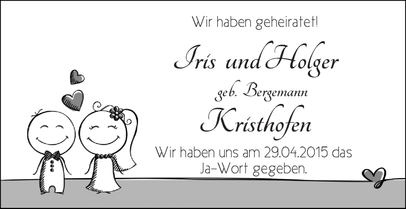 Hochzeitsanzeige von Iris und Holger von WESER-KURIER