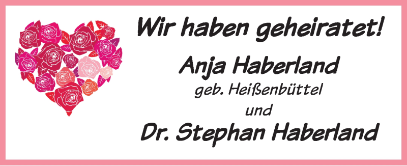 Hochzeitsanzeige von Anja Haberland von WESER-KURIER