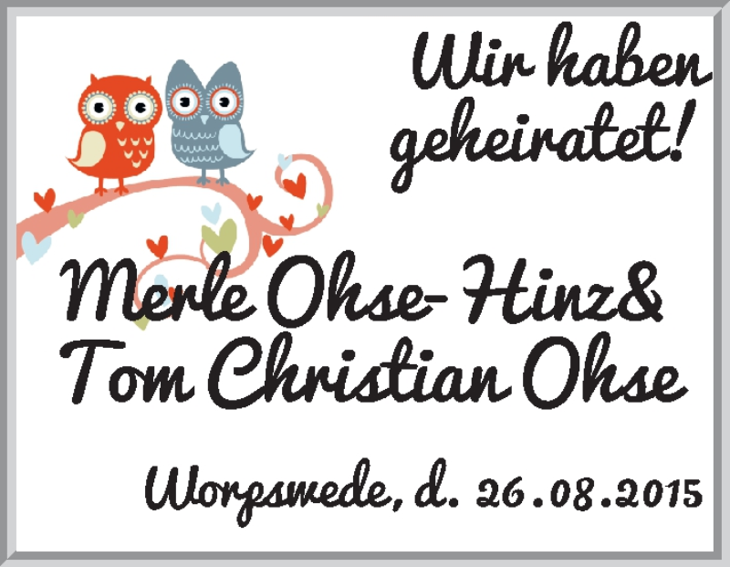 Hochzeitsanzeige von Merle Ohse-Hinz von WESER-KURIER