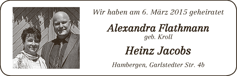 Hochzeitsanzeige von Alexandra Flathmann von WESER-KURIER
