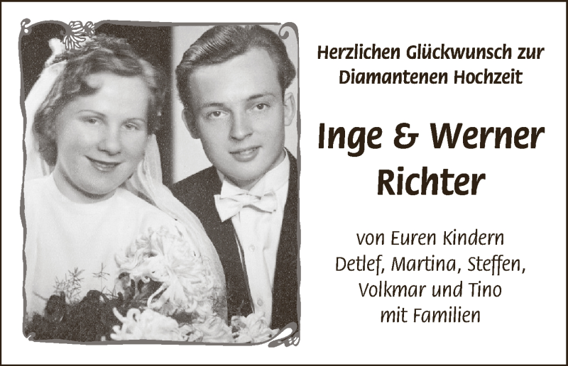Hochzeitsanzeige von Inge Richter von Wuemme Zeitung