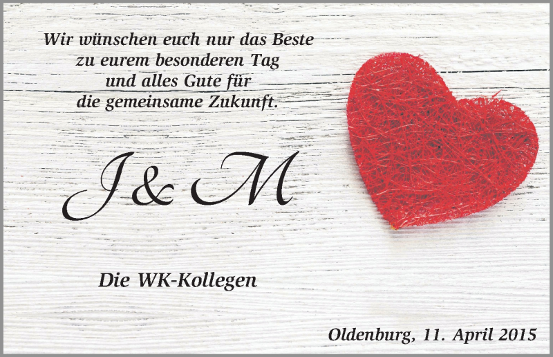 Hochzeitsanzeige von J  von WESER-KURIER
