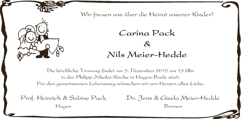Hochzeitsanzeige von Carina Pack von WESER-KURIER