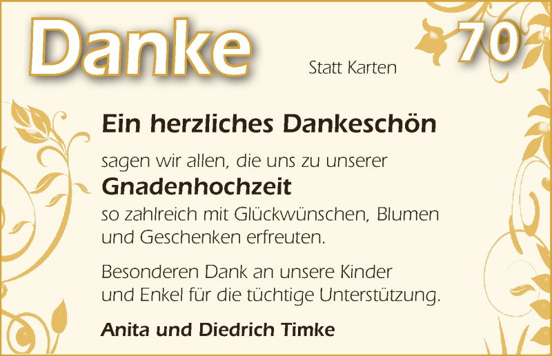 Hochzeitsanzeige von Anita Timke von WESER-KURIER
