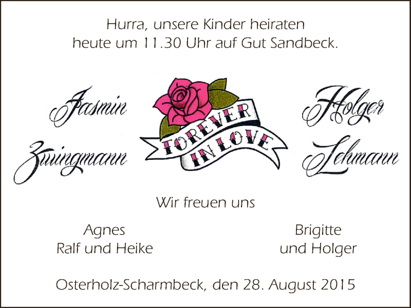 Hochzeitsanzeige von Jasmin Zwingmann von Osterholzer Kreisblatt