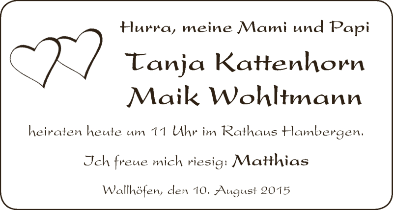 Hochzeitsanzeige von Tanja Kattenhorn von Osterholzer Kreisblatt
