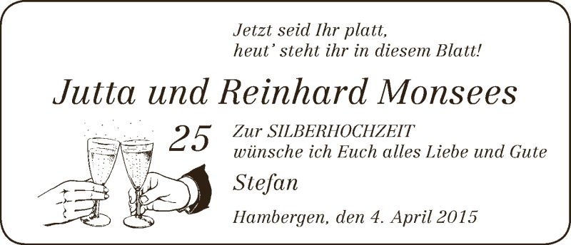 Hochzeitsanzeige von Jutta Monsees von WESER-KURIER
