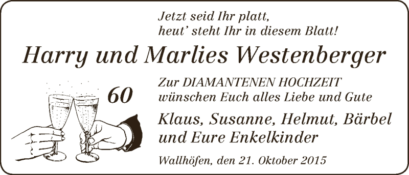 Hochzeitsanzeige von Harry Westenberger von Osterholzer Kreisblatt