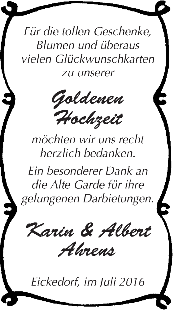Hochzeitsanzeige von Karin Ahrens von Wuemme Zeitung