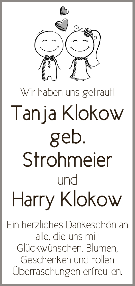 Hochzeitsanzeige von Tanja Klokow von WESER-KURIER
