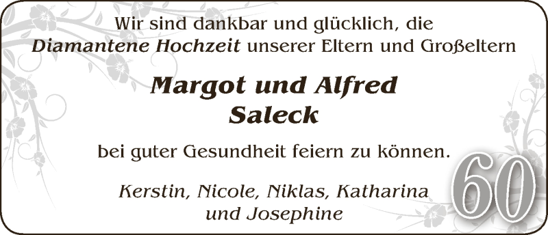 Hochzeitsanzeige von Margot Saleck von WESER-KURIER