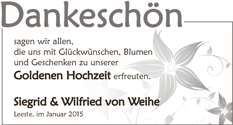 Hochzeitsanzeige von Siegrid von Weihe von WESER-KURIER