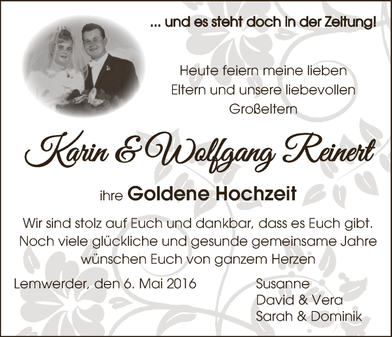 Hochzeitsanzeige von Karin Reinert von Die Norddeutsche