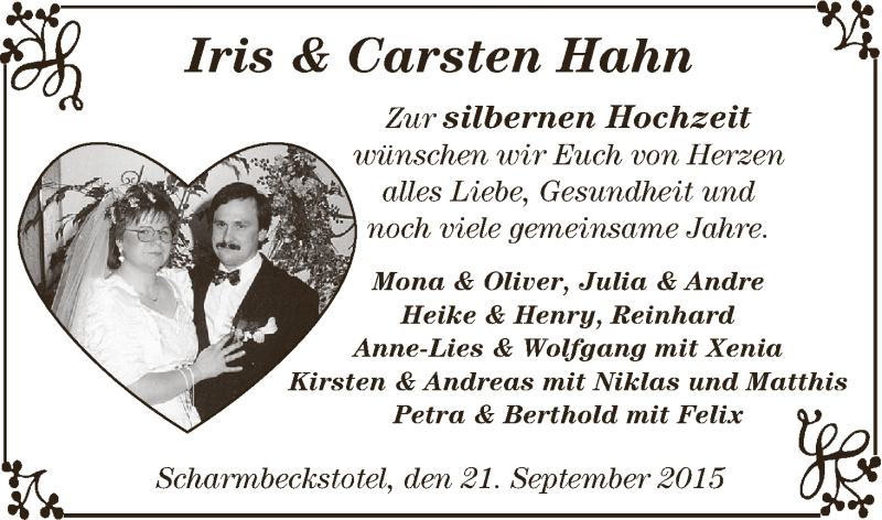 Hochzeitsanzeige von Iris Hahn von Osterholzer Kreisblatt