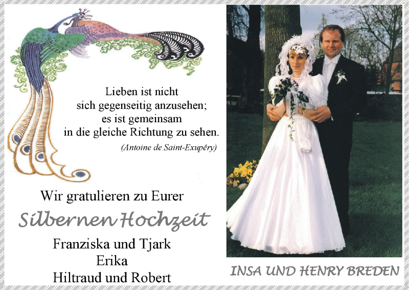 Hochzeitsanzeige von Insa Breden von Wuemme Zeitung