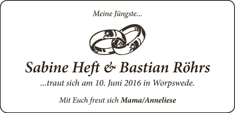 Hochzeitsanzeige von Sabine Heft von Osterholzer Kreisblatt