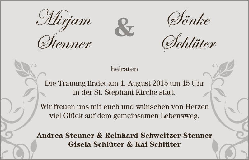 Hochzeitsanzeige von Mirjam Stenner von WESER-KURIER