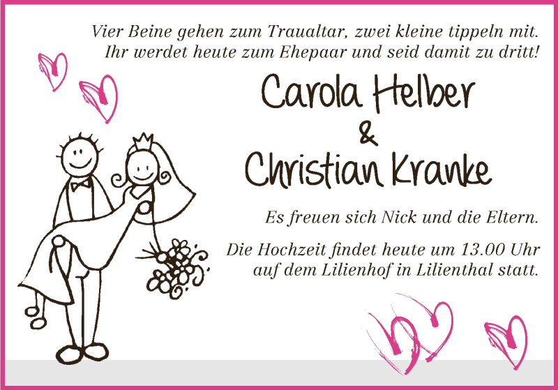 Hochzeitsanzeige von Carola Helber von Wuemme Zeitung