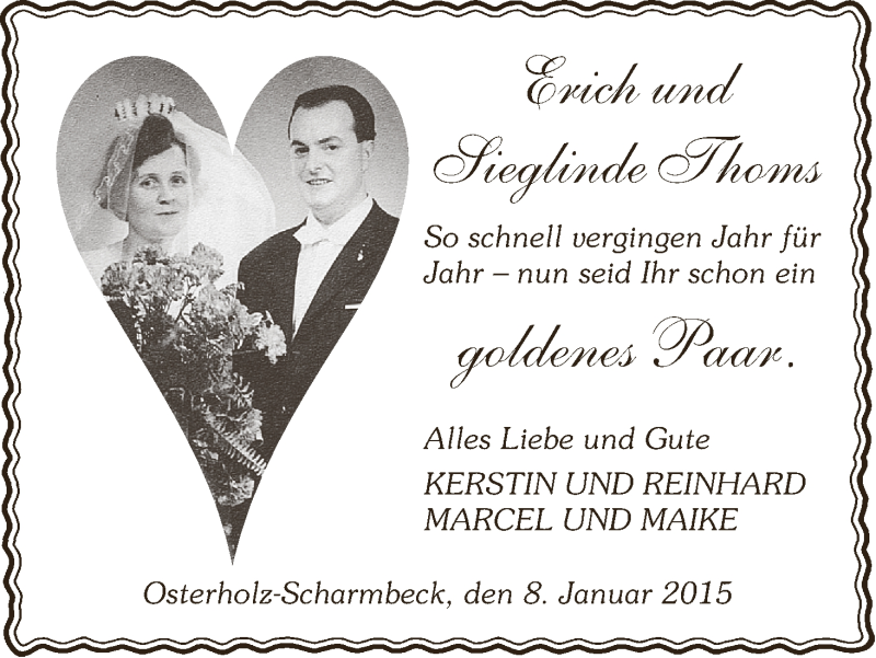 Hochzeitsanzeige von Erich Thoms von WESER-KURIER