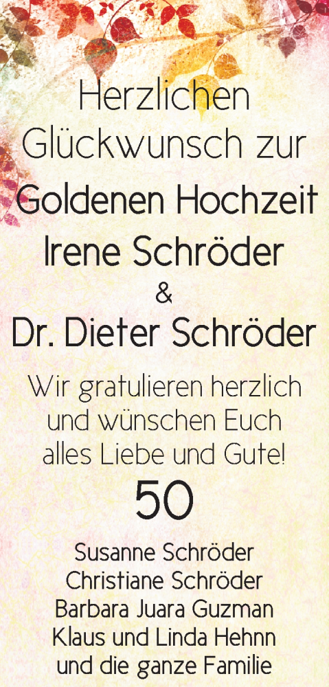 Hochzeitsanzeige von Irene Schröder von WESER-KURIER