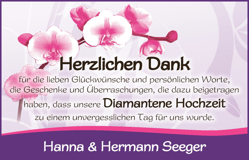 Hochzeitsanzeige von Hanna Seeger von Wuemme Zeitung